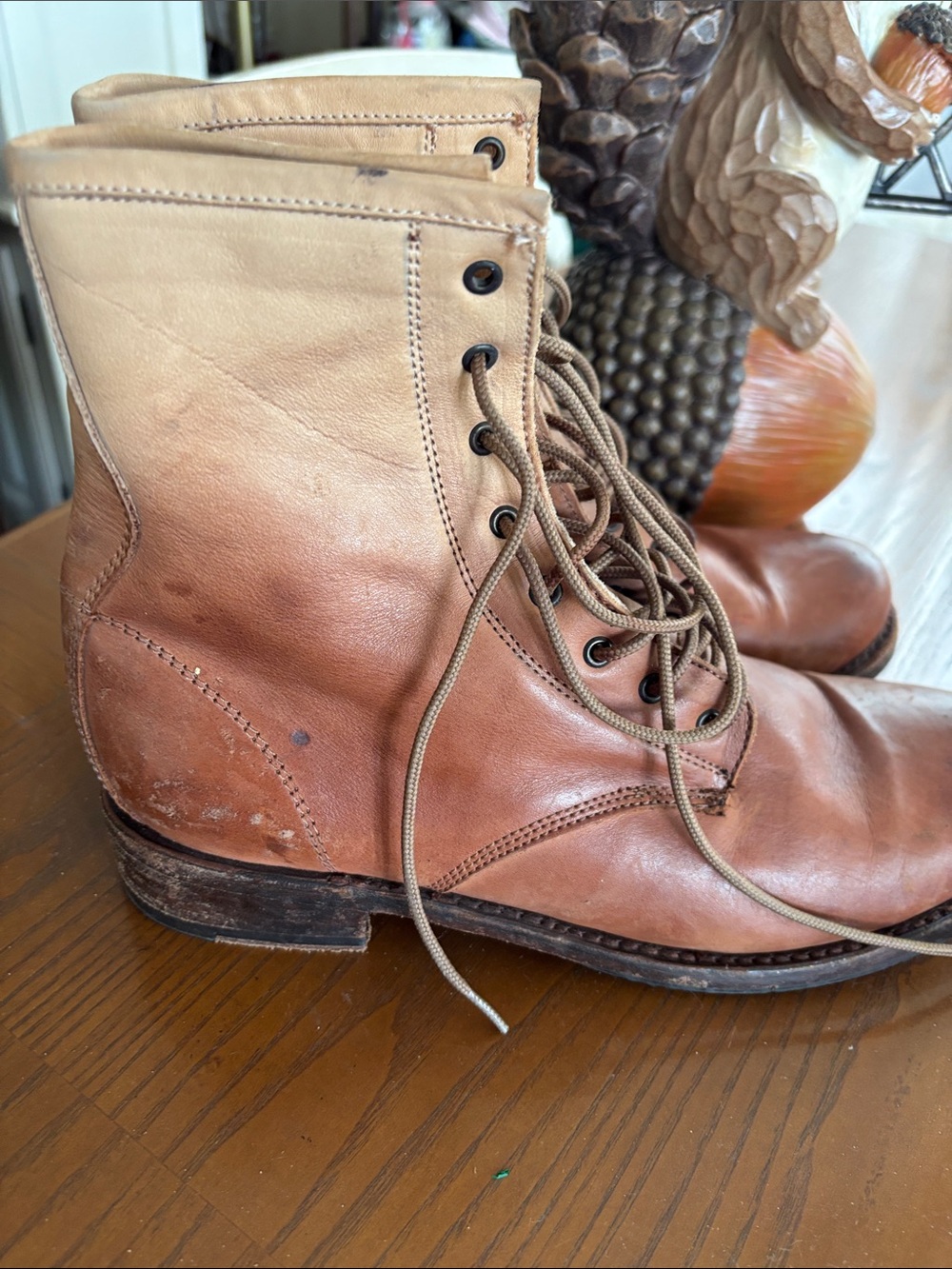 Tan Leather Lace-Up Boots - Picture 3 of 9